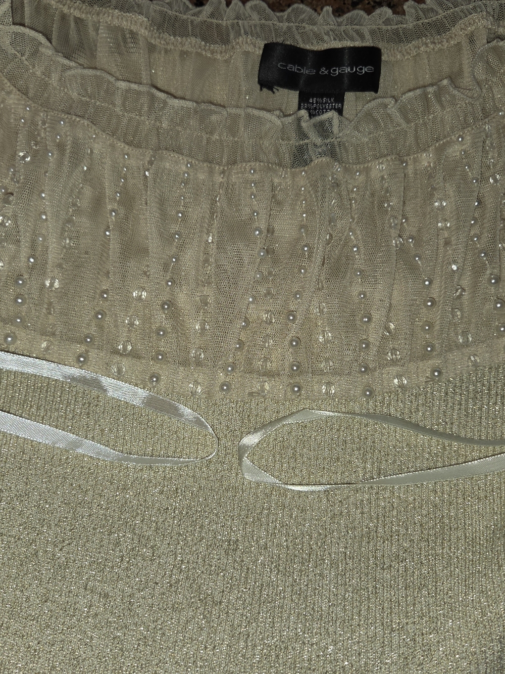 Cable & Gauge Champagne Sparkle Sheer-Yoke Short Sleeve Top - Picture 10 of 11